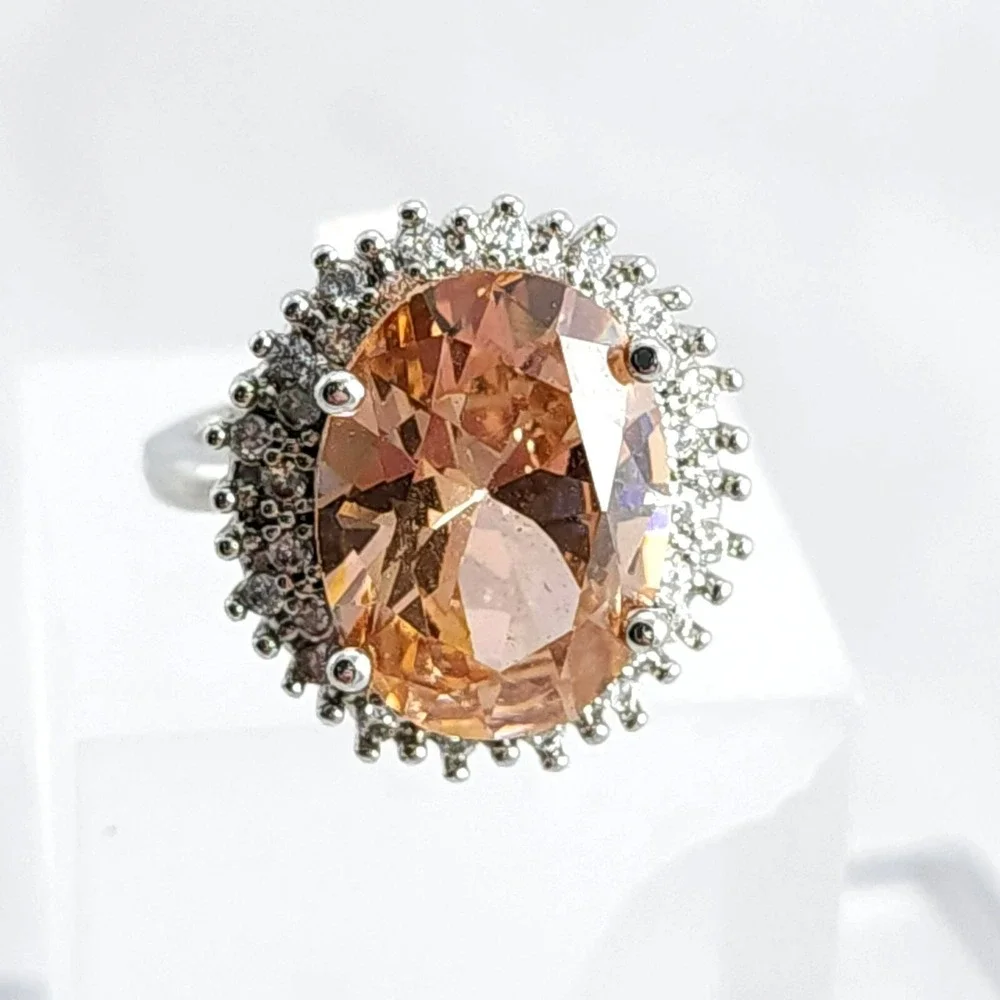Vintage Sterling .925 Topaz Lab Created Statement Ring Size 6.75
